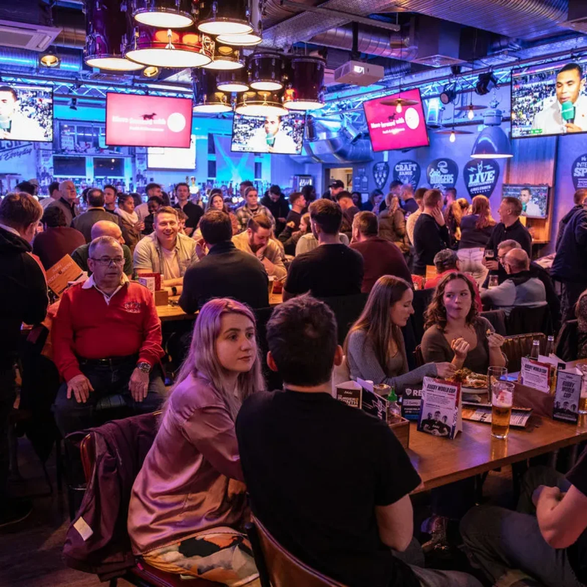 Belushi's Edinburgh sports bar packed with passionate football fans watching the World Cup live on multiple screens near the Grassmarket