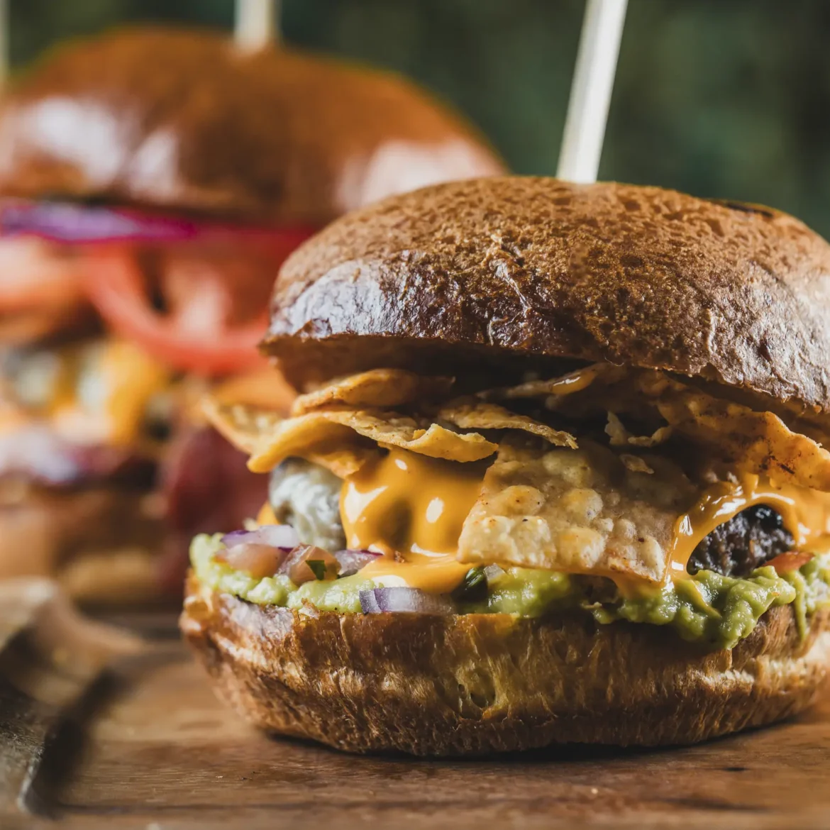 Belushi's globally inspired guacamole and tortilla chip loaded burger, unapologetically indulgent World Cup match day food